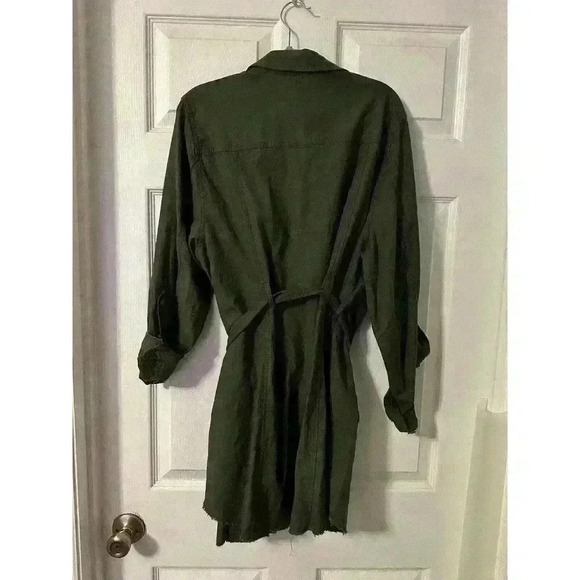 Torrid Womens 0X Army Green Linen Blend Button Front Shirt Jacket Belted EUC - Picture 2 of 8